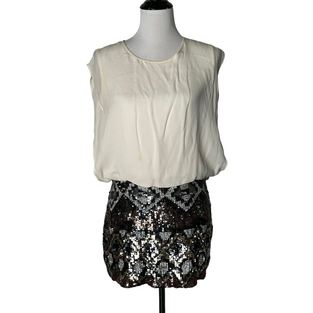 Parker Womens‎ Short Mini Silk Dress Sequin Sleeveless Formal Women Size XS